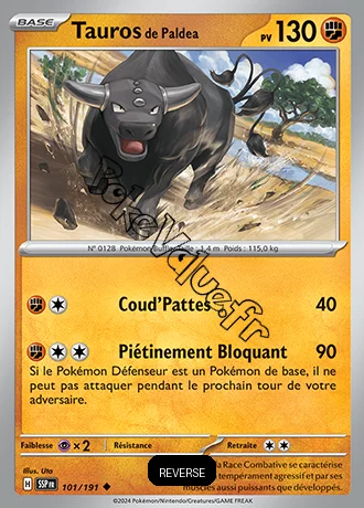 Carte Pokémon Tauros de Paldea  Reverse n°101 de la série Étincelles Déferlantes