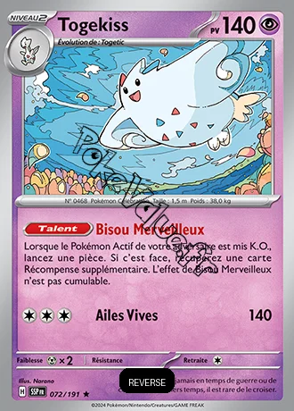 Carte Pokémon Togekiss  Reverse n°072 de la série Étincelles Déferlantes