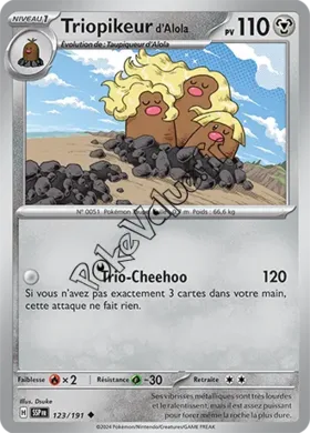 Carte Pokémon Triopikeur d’Alola n°123 de la série Étincelles Déferlantes