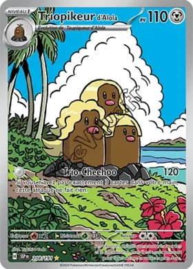 Carte Pokémon Triopikeur d’Alola n°208 de la série Étincelles Déferlantes