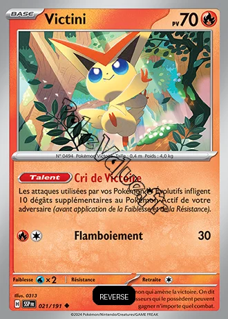 Carte Pokémon Victini  Reverse n°021 de la série Étincelles Déferlantes