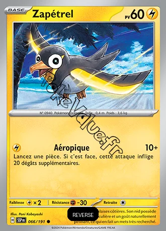 Carte Pokémon Zapétrel Reverse n°066 de la série Étincelles Déferlantes