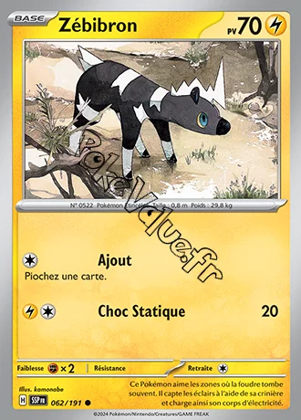 Carte Pokémon Zébibron n°062 de la série Étincelles Déferlantes