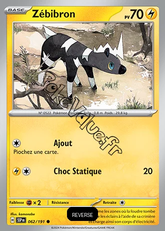Carte Pokémon Zébibron Reverse n°062 de la série Étincelles Déferlantes