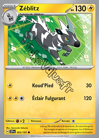Carte Pokémon Zéblitz n°063 de la série Étincelles Déferlantes
