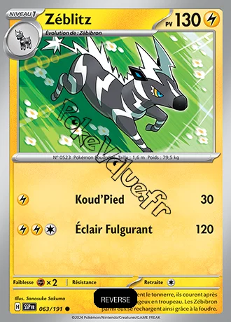 Carte Pokémon Zéblitz Reverse n°063 de la série Étincelles Déferlantes