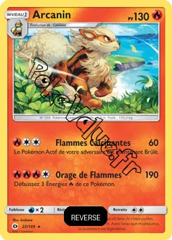 Carte Pokémon Arcanin  Reverse n°22 de la série Soleil et Lune