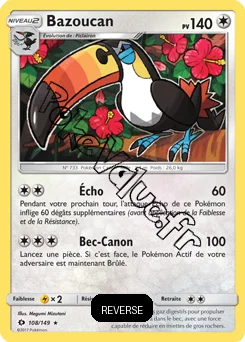 Carte Pokémon Bazoucan  Reverse n°108 de la série Soleil et Lune