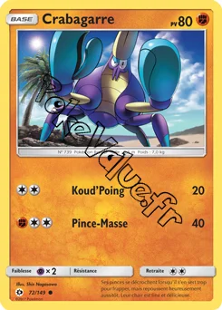 Carte Pokémon Crabagarre  n°72 de la série Soleil et Lune