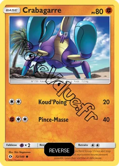 Carte Pokémon Crabagarre  Reverse n°72 de la série Soleil et Lune