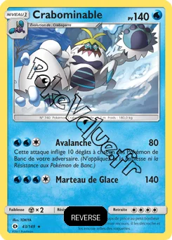 Carte Pokémon Crabominable  Reverse n°43 de la série Soleil et Lune