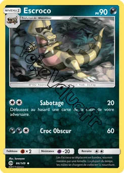 Carte Pokémon Escroco  n°84 de la série Soleil et Lune