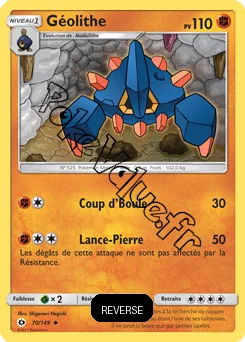 Carte Pokémon Géolithe Reverse n°70 de la série Soleil et Lune