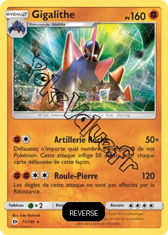 Carte Pokémon Gigalithe  Reverse n°71 de la série Soleil et Lune