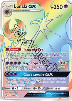 Carte Pokémon Lunala GX  n°153 de la série Soleil et Lune