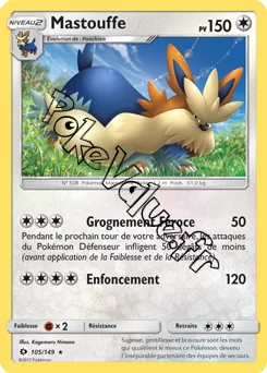 Carte Pokémon Mastouffe  n°105 de la série Soleil et Lune