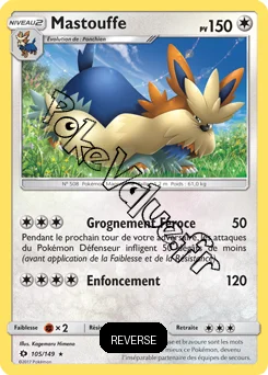 Carte Pokémon Mastouffe  Reverse n°105 de la série Soleil et Lune