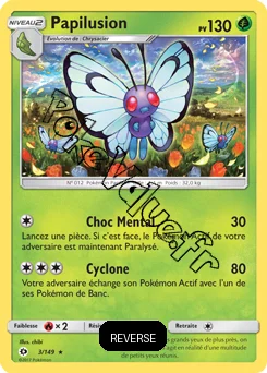 Carte Pokémon Papilusion  Reverse n°3 de la série Soleil et Lune
