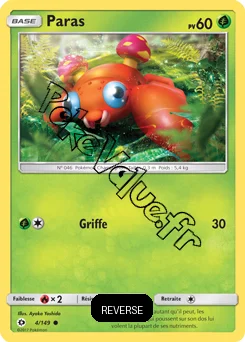 Carte Pokémon Paras  Reverse n°4 de la série Soleil et Lune