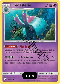 Carte Pokémon Prédastérie Reverse n°63 de la série Soleil et Lune
