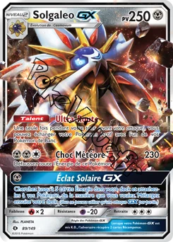 Carte Pokémon Solgaleo GX  n°89 de la série Soleil et Lune