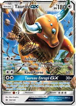 Carte Pokémon Tauros GX  n°100 de la série Soleil et Lune