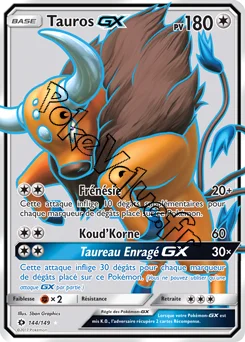 Carte Pokémon Tauros GX  n°144 de la série Soleil et Lune