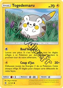 Carte Pokémon Togedemaru  n°53 de la série Soleil et Lune