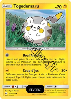 Carte Pokémon Togedemaru  Reverse n°53 de la série Soleil et Lune
