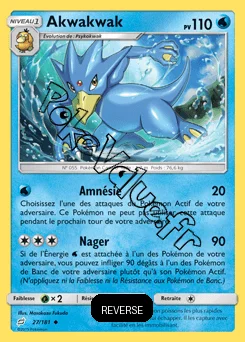 Carte Pokémon Akwakwak Reverse n°27 de la série Duo de Choc