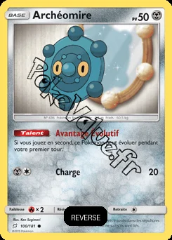 Carte Pokémon Archéomire Reverse n°100 de la série Duo de Choc