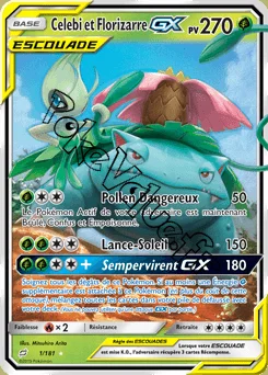Carte Pokémon Celebi et Florizarre GX n°1 de la série Duo de Choc