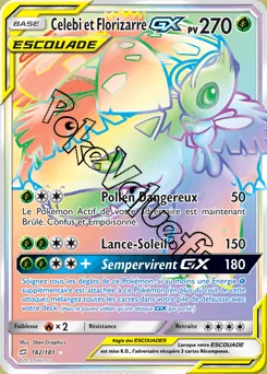 Carte Pokémon Celebi et Florizarre GX n°182 de la série Duo de Choc