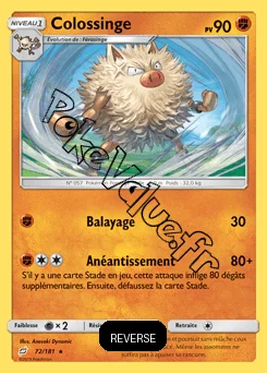 Carte Pokémon Colossinge Reverse n°72 de la série Duo de Choc