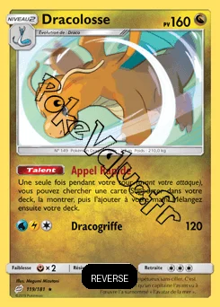 Carte Pokémon Dracolosse Reverse n°119 de la série Duo de Choc