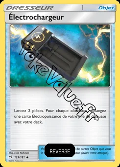 Carte Pokémon Électrochargeur Reverse n°139 de la série Duo de Choc