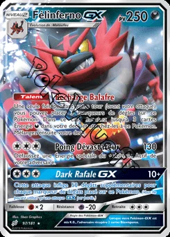 Carte Pokémon Félinferno GX n°97 de la série Duo de Choc