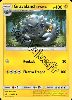 Carte Pokémon Gravalanch d’Alola n°36 de la série Duo de Choc