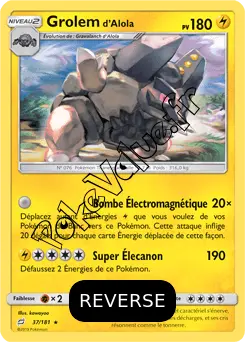 Carte Pokémon Grolem d’Alola Reverse n°37 de la série Duo de Choc