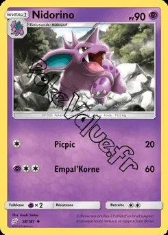 Carte Pokémon Nidorino  n°58 de la série Duo de Choc