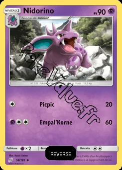 Carte Pokémon Nidorino  Reverse n°58 de la série Duo de Choc