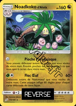 Carte Pokémon Noadkoko d’Alola Reverse n°115 de la série Duo de Choc