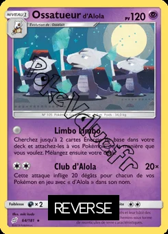 Carte Pokémon Ossatueur d’Alola Reverse n°64 de la série Duo de Choc