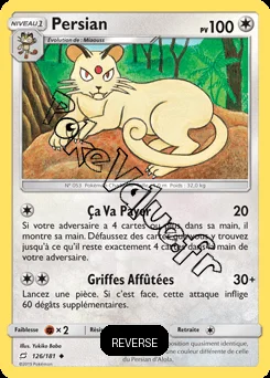 Carte Pokémon Persian  Reverse n°126 de la série Duo de Choc