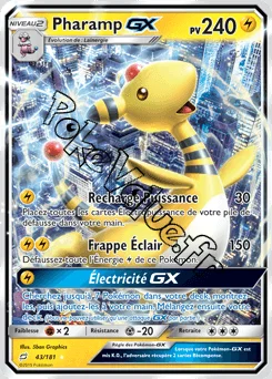 Carte Pokémon Pharamp GX n°43 de la série Duo de Choc