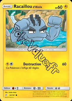Carte Pokémon Racaillou d’Alola n°34 de la série Duo de Choc