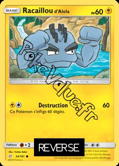 Carte Pokémon Racaillou d’Alola Reverse n°34 de la série Duo de Choc