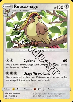 Carte Pokémon Roucarnage n°124 de la série Duo de Choc
