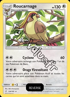 Carte Pokémon Roucarnage Reverse n°124 de la série Duo de Choc