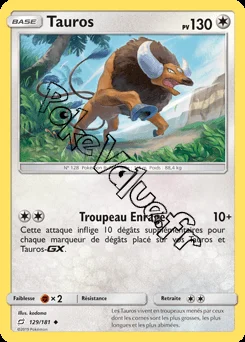 Carte Pokémon Tauros  n°129 de la série Duo de Choc